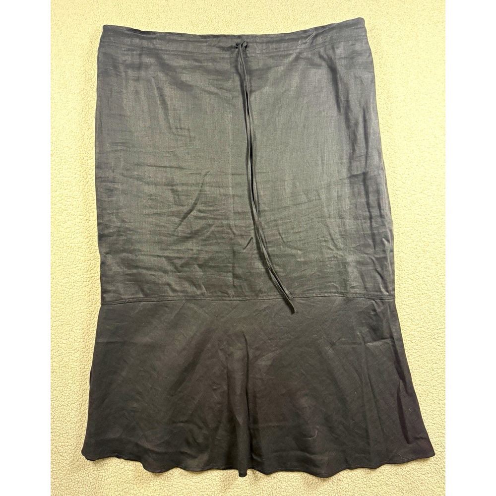 Womens Black Linen Maxi Skirt Drawstring Waist Flounce Hem Boho Unbranded - Picture 1 of 8